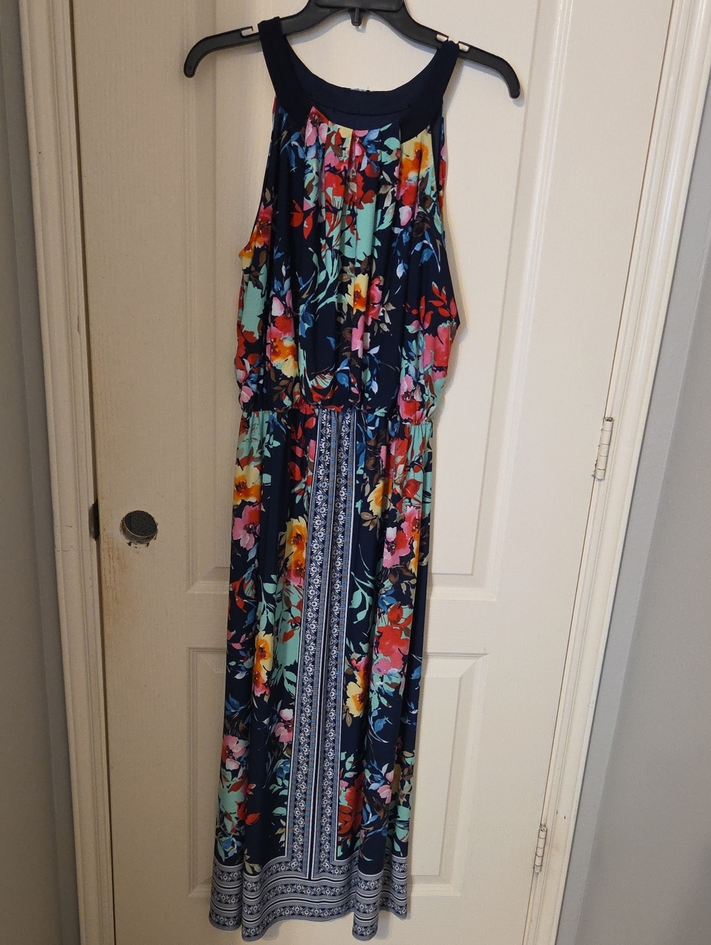 Robbie Bee Navy Floral Halter Maxi Dress